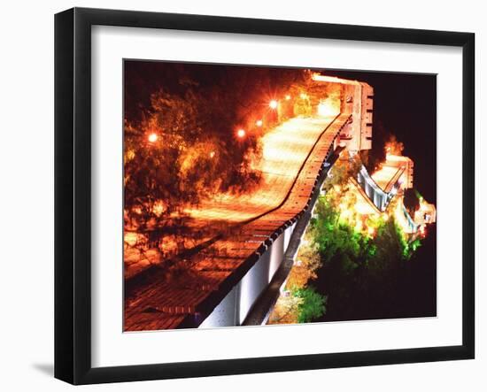 A Section of the Great Wall of China is Illuminated by 650 Floodlights-null-Framed Photographic Print