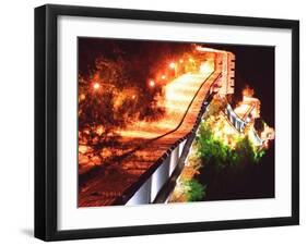 A Section of the Great Wall of China is Illuminated by 650 Floodlights-null-Framed Photographic Print