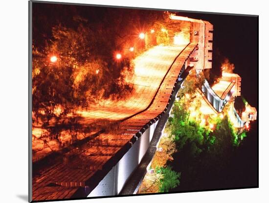 A Section of the Great Wall of China is Illuminated by 650 Floodlights-null-Mounted Photographic Print