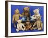 A Selection of Teddy Bears around a Black Painted Tinplate Toy Stove-null-Framed Giclee Print