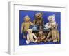 A Selection of Teddy Bears around a Black Painted Tinplate Toy Stove-null-Framed Giclee Print