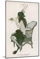 A Semi-Naked Lady Enjoys the Scent of a Rose from a Champagne Glass: La Coupe Embaumee-null-Mounted Art Print