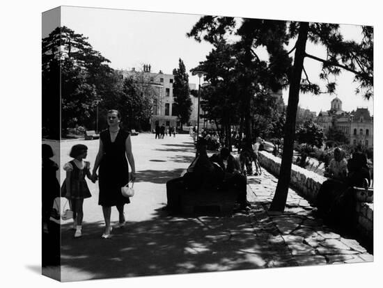 A Serbian Mother Strolling Hand in Hand with Her Daughter, Belgrade-null-Stretched Canvas