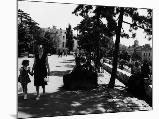 A Serbian Mother Strolling Hand in Hand with Her Daughter, Belgrade-null-Mounted Photographic Print