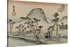 A Servant Rushes over a Winding Road with Trees and a Gray Mountain Behind to See Mount Fuji-Utagawa Hiroshige-Stretched Canvas