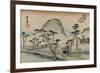 A Servant Rushes over a Winding Road with Trees and a Gray Mountain Behind to See Mount Fuji-Utagawa Hiroshige-Framed Art Print