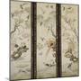 A Set of Three Embroidered Panels of Cream Satin, Each One with Different Birds Among Flowering…-null-Mounted Giclee Print