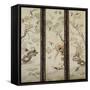 A Set of Three Embroidered Panels of Cream Satin, Each One with Different Birds Among Flowering…-null-Framed Stretched Canvas