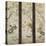 A Set of Three Embroidered Panels of Cream Satin, Each One with Different Birds Among Flowering…-null-Stretched Canvas