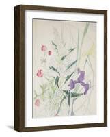 A Sheet of Flower Studies with Irises and Lilies, C.1948 (W/C & Pencil Lined on Conservation Tissue-John Northcote Nash-Framed Giclee Print
