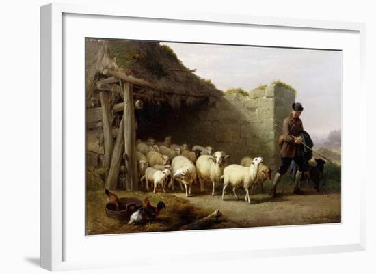 A Shepherd and His Flock, 1862-Eugene Joseph Verboeckhoven-Framed Giclee Print