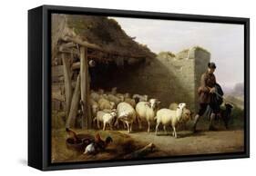 A Shepherd and His Flock, 1862-Eugene Joseph Verboeckhoven-Framed Stretched Canvas