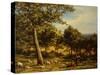 A Shepherd and His Flock in a Sunlit Wooded Landscape, 1875-William Linnell-Stretched Canvas