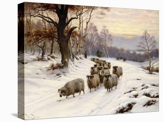A Shepherd and His Flock on a Path in Winter-Wright Barker-Stretched Canvas