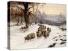 A Shepherd and His Flock on a Path in Winter-Wright Barker-Stretched Canvas