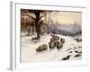 A Shepherd and His Flock on a Path in Winter-Wright Barker-Framed Giclee Print