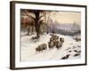 A Shepherd and His Flock on a Path in Winter-Wright Barker-Framed Giclee Print