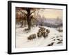 A Shepherd and His Flock on a Path in Winter-Wright Barker-Framed Giclee Print