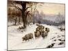 A Shepherd and His Flock on a Path in Winter-Wright Barker-Mounted Giclee Print