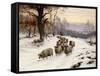 A Shepherd and His Flock on a Path in Winter-Wright Barker-Framed Stretched Canvas