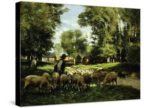 A Shepherd and his Flock-Julien Dupre-Stretched Canvas