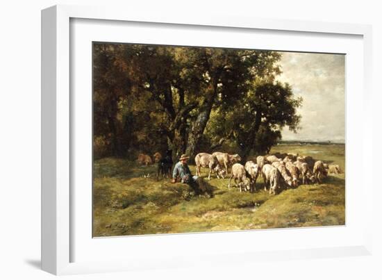 A Shepherd and His Flock-Charles Emile Jacque-Framed Giclee Print