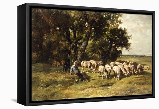 A Shepherd and His Flock-Charles Emile Jacque-Framed Stretched Canvas