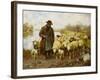 A Shepherd and Sheep by a Lake-Julius Hugo Bergmann-Framed Giclee Print