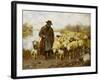 A Shepherd and Sheep by a Lake-Julius Hugo Bergmann-Framed Giclee Print