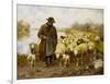 A Shepherd and Sheep by a Lake-Julius Hugo Bergmann-Framed Premium Giclee Print