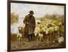 A Shepherd and Sheep by a Lake-Julius Hugo Bergmann-Framed Premium Giclee Print