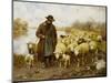 A Shepherd and Sheep by a Lake-Julius Hugo Bergmann-Mounted Premium Giclee Print