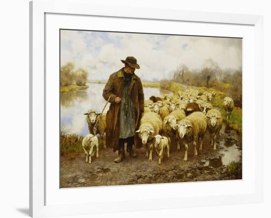 A Shepherd and Sheep by a Lake-Julius Hugo Bergmann-Framed Giclee Print