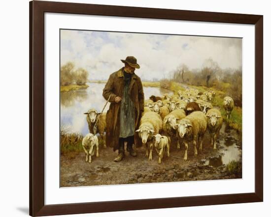 A Shepherd and Sheep by a Lake-Julius Hugo Bergmann-Framed Giclee Print