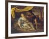 A Shepherd Kneeling over a Lady Sleeping under a Canopy in a Wooded Landscape-Karel De Moor-Framed Giclee Print