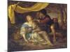 A Shepherd Kneeling over a Lady Sleeping under a Canopy in a Wooded Landscape-Karel De Moor-Mounted Giclee Print