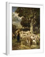 A Shepherd Tending His Flock-Charles Emile Jacque-Framed Giclee Print