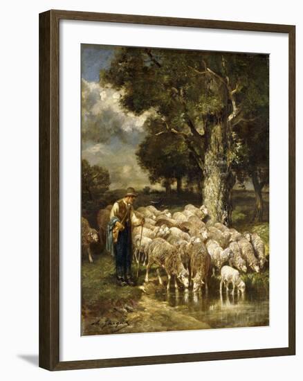 A Shepherd Tending His Flock-Charles Emile Jacque-Framed Giclee Print