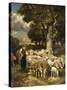 A Shepherd Tending His Flock-Charles Emile Jacque-Stretched Canvas