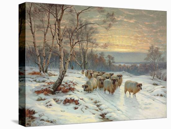 A Shepherd with His Flock in a Winter Landscape, 1919 (Oil on Canvas)-Wright Barker-Stretched Canvas