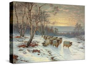 A Shepherd with His Flock in a Winter Landscape, 1919 (Oil on Canvas)-Wright Barker-Stretched Canvas