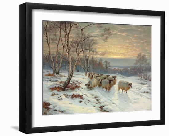 A Shepherd with His Flock in a Winter Landscape, 1919 (Oil on Canvas)-Wright Barker-Framed Giclee Print