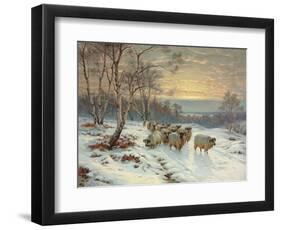 A Shepherd with His Flock in a Winter Landscape, 1919 (Oil on Canvas)-Wright Barker-Framed Giclee Print