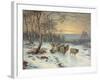 A Shepherd with His Flock in a Winter Landscape, 1919 (Oil on Canvas)-Wright Barker-Framed Giclee Print