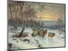 A Shepherd with His Flock in a Winter Landscape-Wright Baker-Mounted Giclee Print