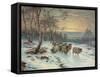 A Shepherd with His Flock in a Winter Landscape-Wright Baker-Framed Stretched Canvas
