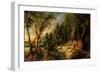 A Shepherd with His Flock in a Woody Landscape, C.1615-22 (Oil on Oak)-Peter Paul Rubens-Framed Giclee Print