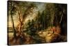 A Shepherd with His Flock in a Woody Landscape, C.1615-22 (Oil on Oak)-Peter Paul Rubens-Stretched Canvas