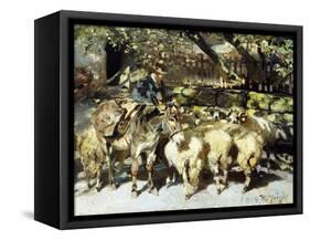 A Shepherd with his Flock-Heinrich Zugel-Framed Stretched Canvas