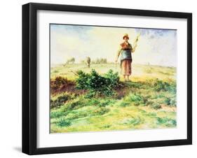 A Shepherdess and her Flock by Millet-Jean-Francois Millet-Framed Giclee Print